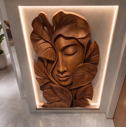 Hand-Carved Abstract Woman Face Wall Art