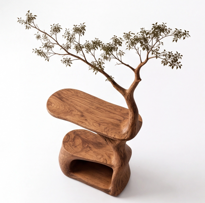 Modern Sculptural Wood Record Player Stand