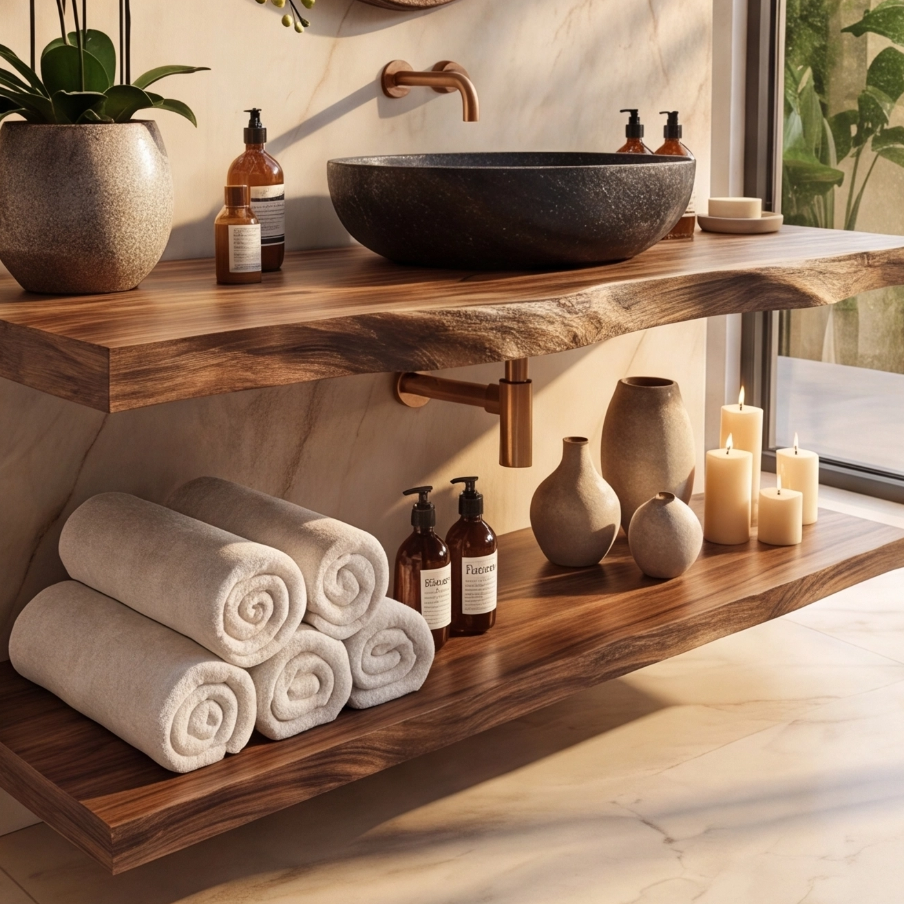 Rustic Modern Floating Wood Bathroom Vanity