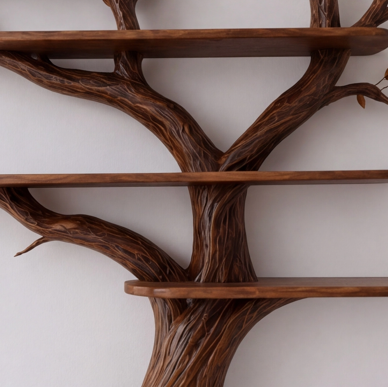 Wall Mounted Solid Wood Branch Bookshelf