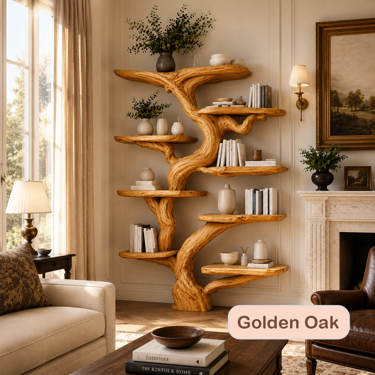 Rustic Wood Tree Shaped Wall Bookshelf