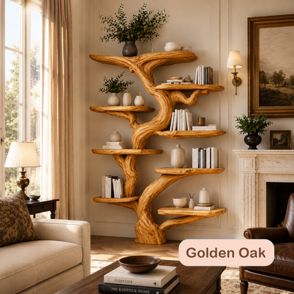 Rustic Wood Tree Shaped Wall Bookshelf