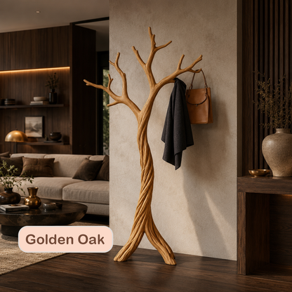 Rustic Solid Wood Tree Coat Rack