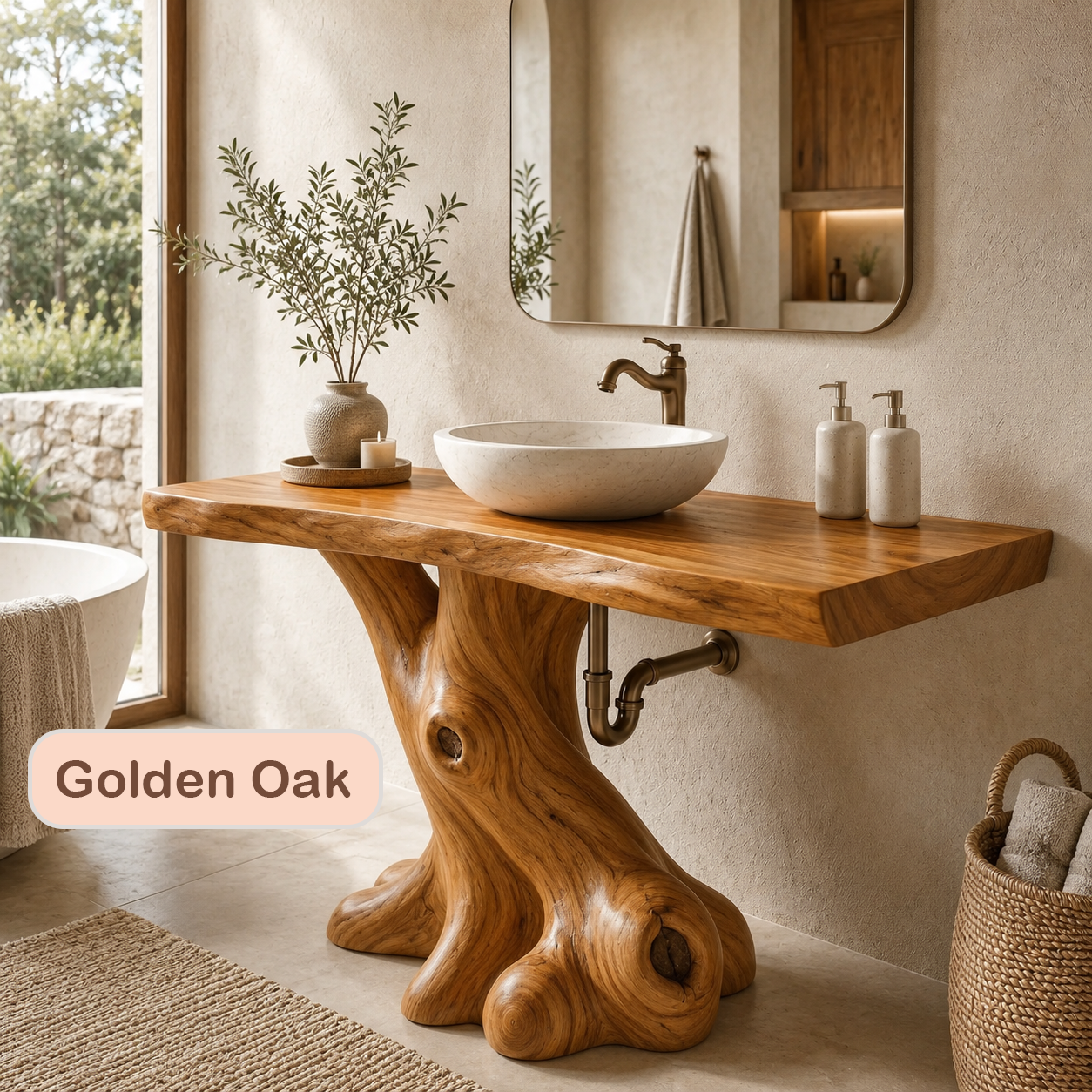 Rustic Solid Wood Live Edge Sink Console