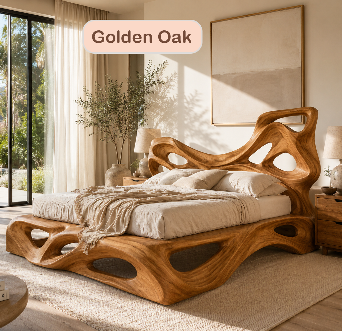 Organic Modern Sculptural Wood Bed Frame