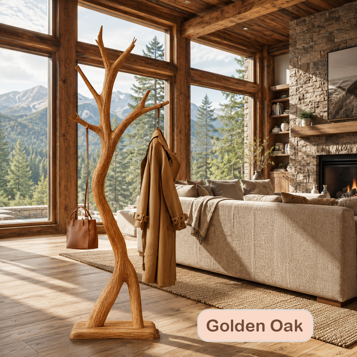 Freestanding Tree Coat Rack Solid Wood