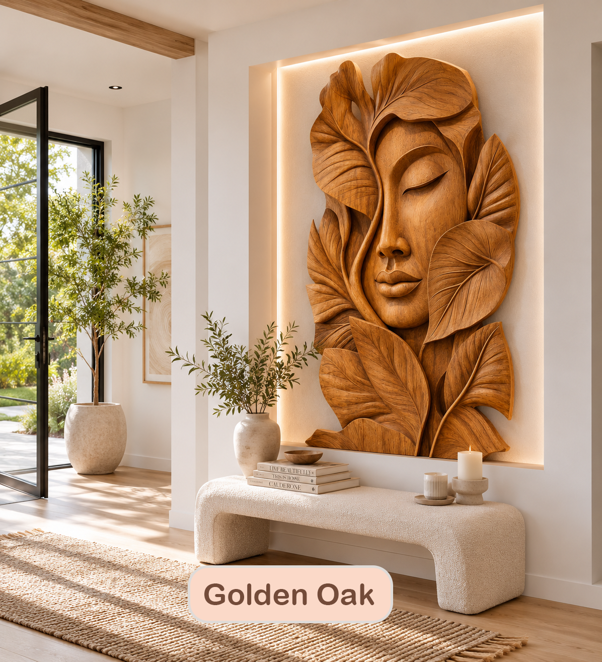 Hand-Carved Abstract Woman Face Wall Art