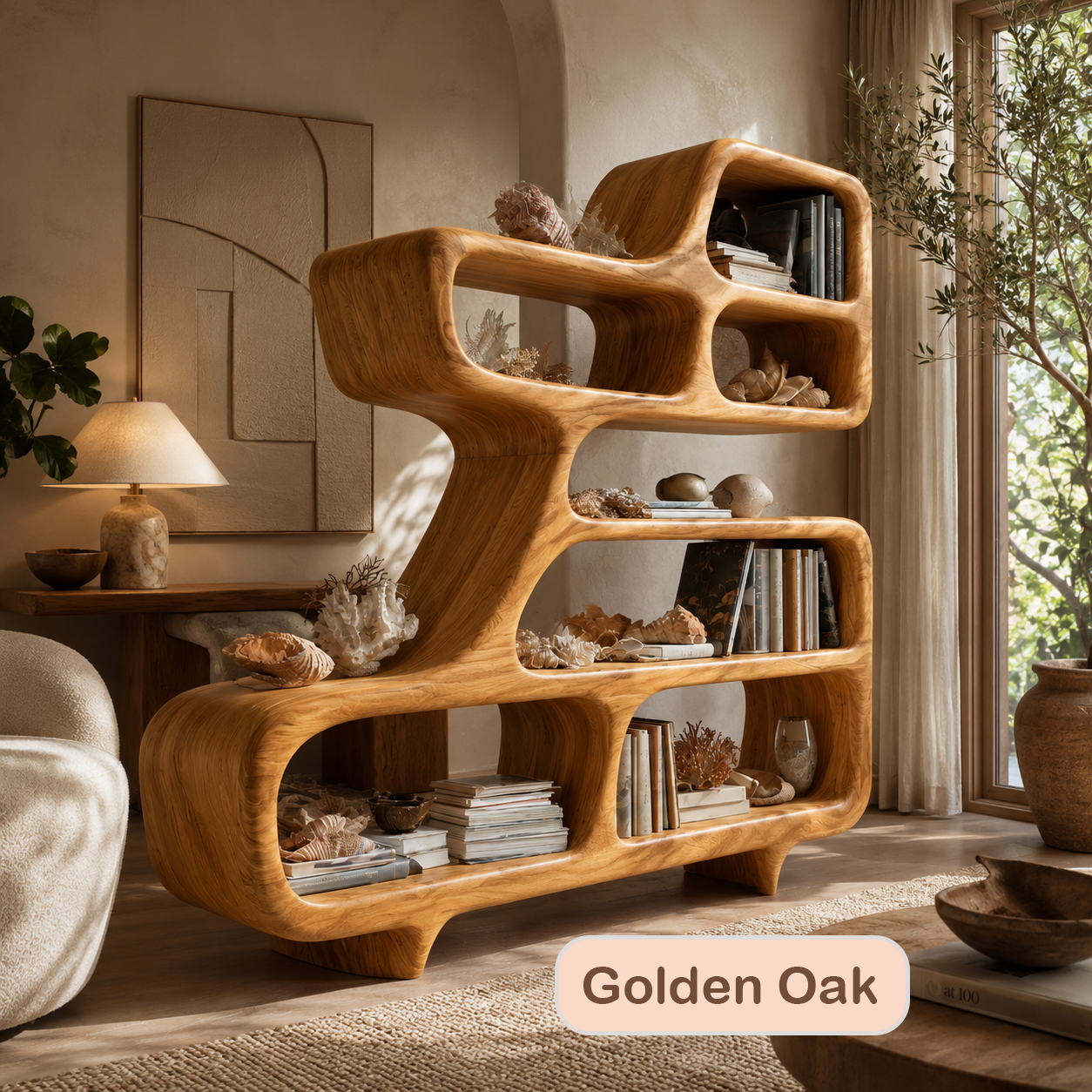 Modern Sculptural Solid Wood Bookshelf