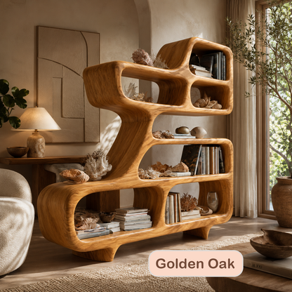 Modern Sculptural Solid Wood Bookshelf