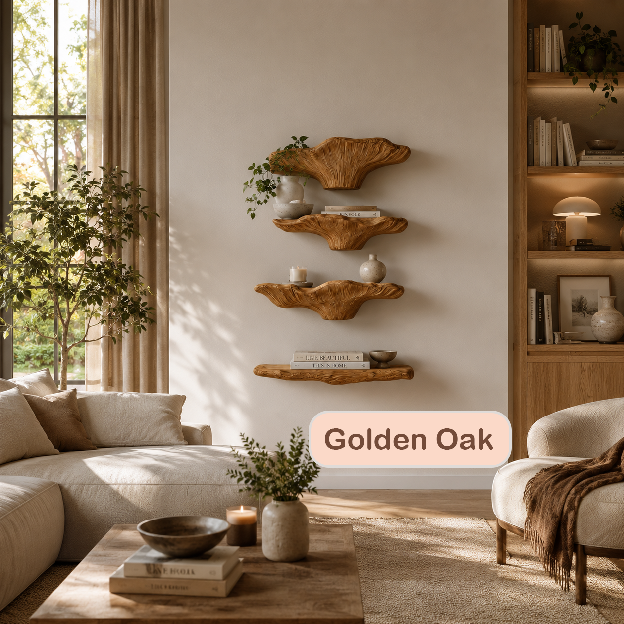 Organic Solid Wood Fungi Floating Shelves