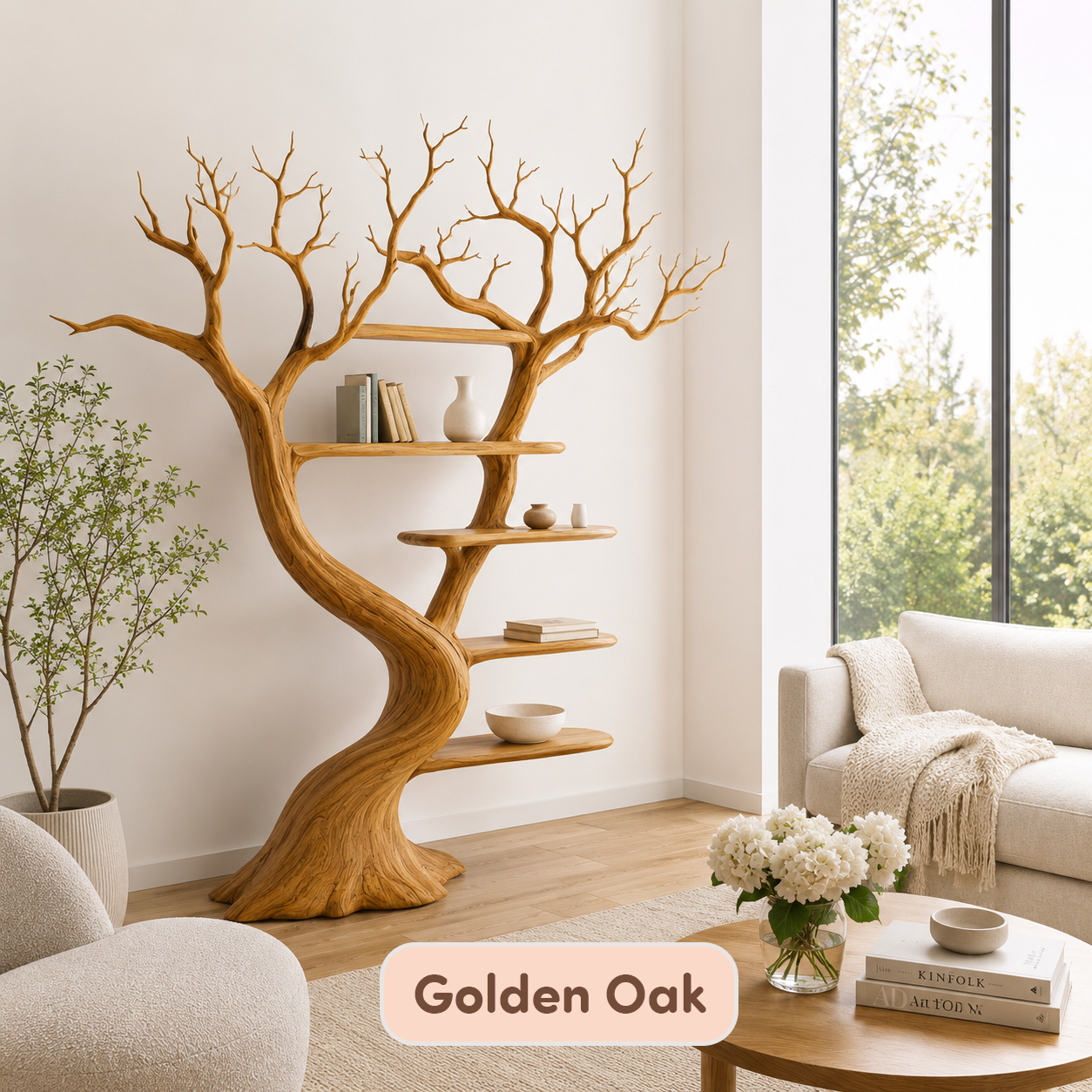 Natural Tree Shaped Open Bookshelf