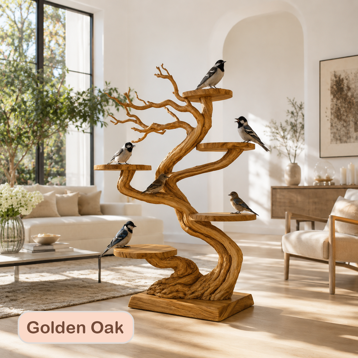 Tabletop Natural Wood Tree Branch Bird Stand