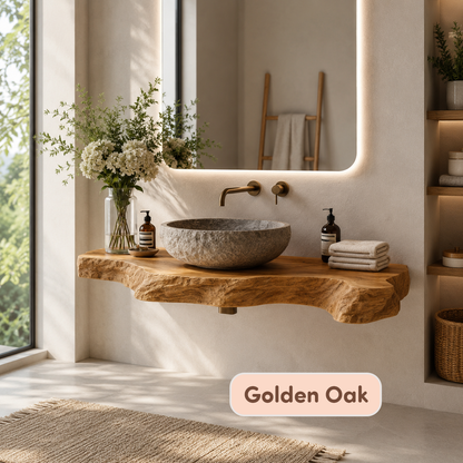 Handmade Rustic Wood Floating Bathroom Counter