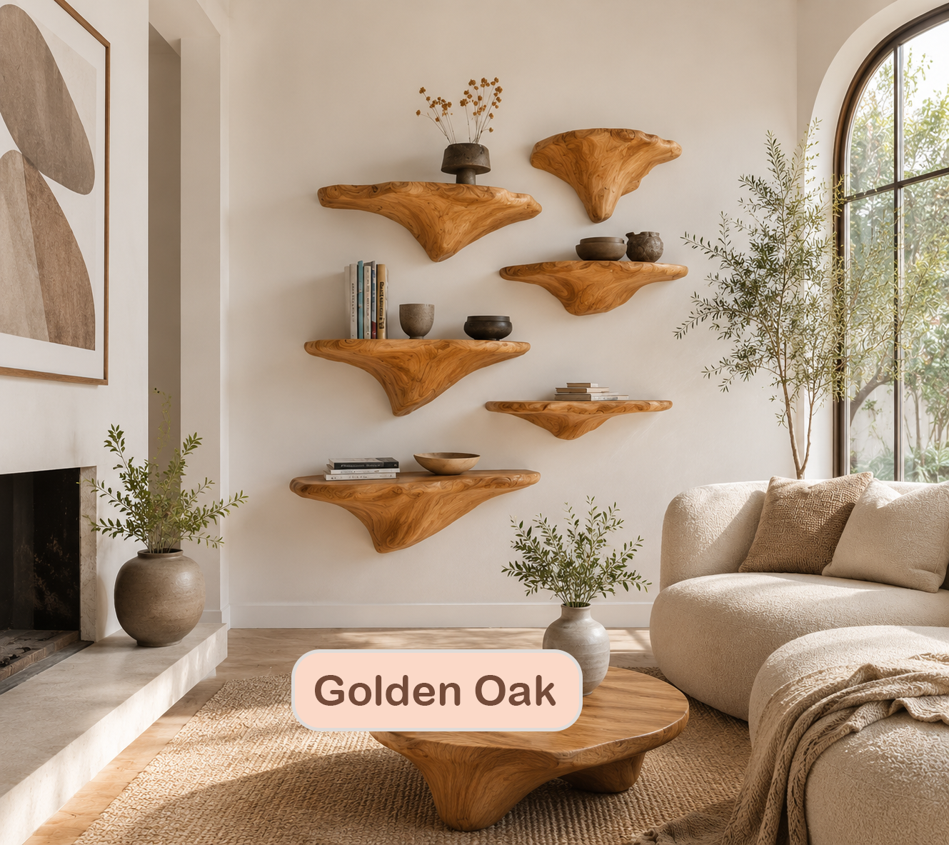 Organic Solid Wood Mushroom Floating Shelf