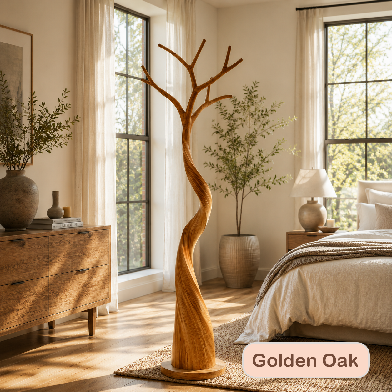 Artisanal Solid Wood Tree Coat Rack