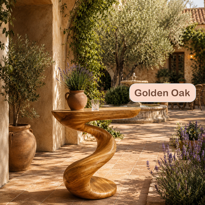 Oval Sculptural Pedestal Wood Console Table