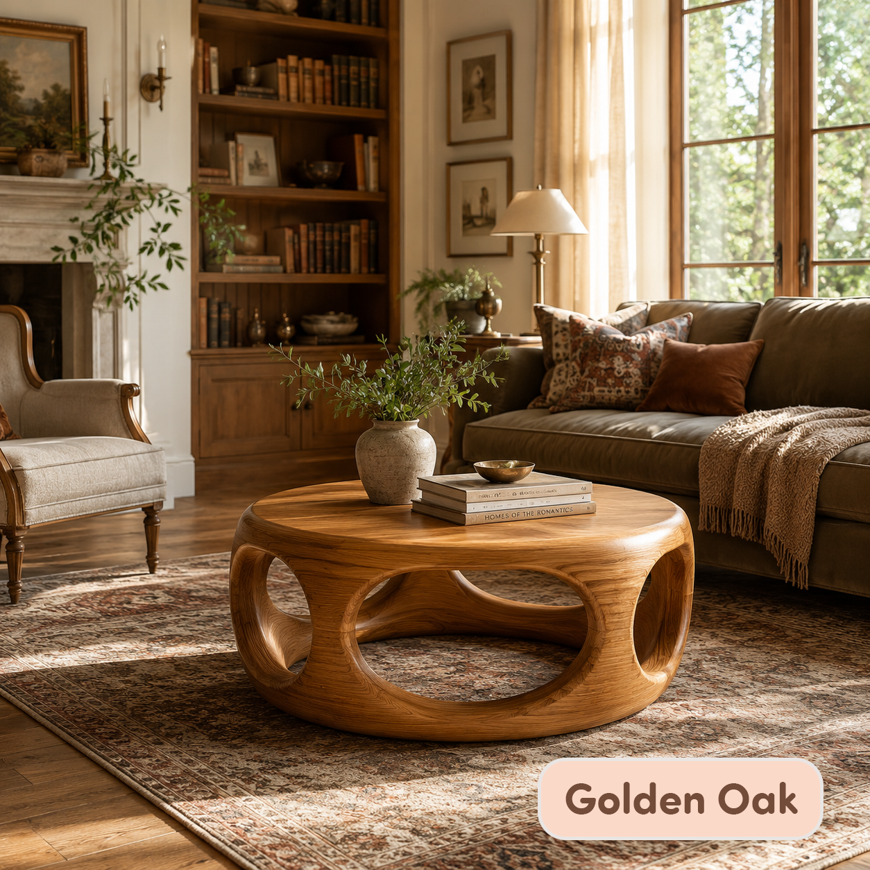 Solid Wood Round Hollow Base Coffee Table