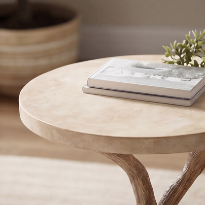 Round Top Solid Wood Tree Base Side Table