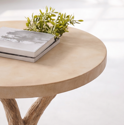 Round Top Solid Wood Tree Base Side Table