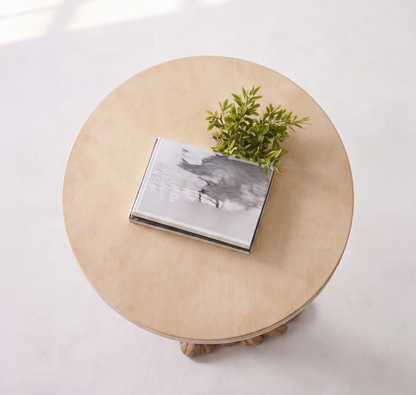 Round Top Solid Wood Tree Base Side Table