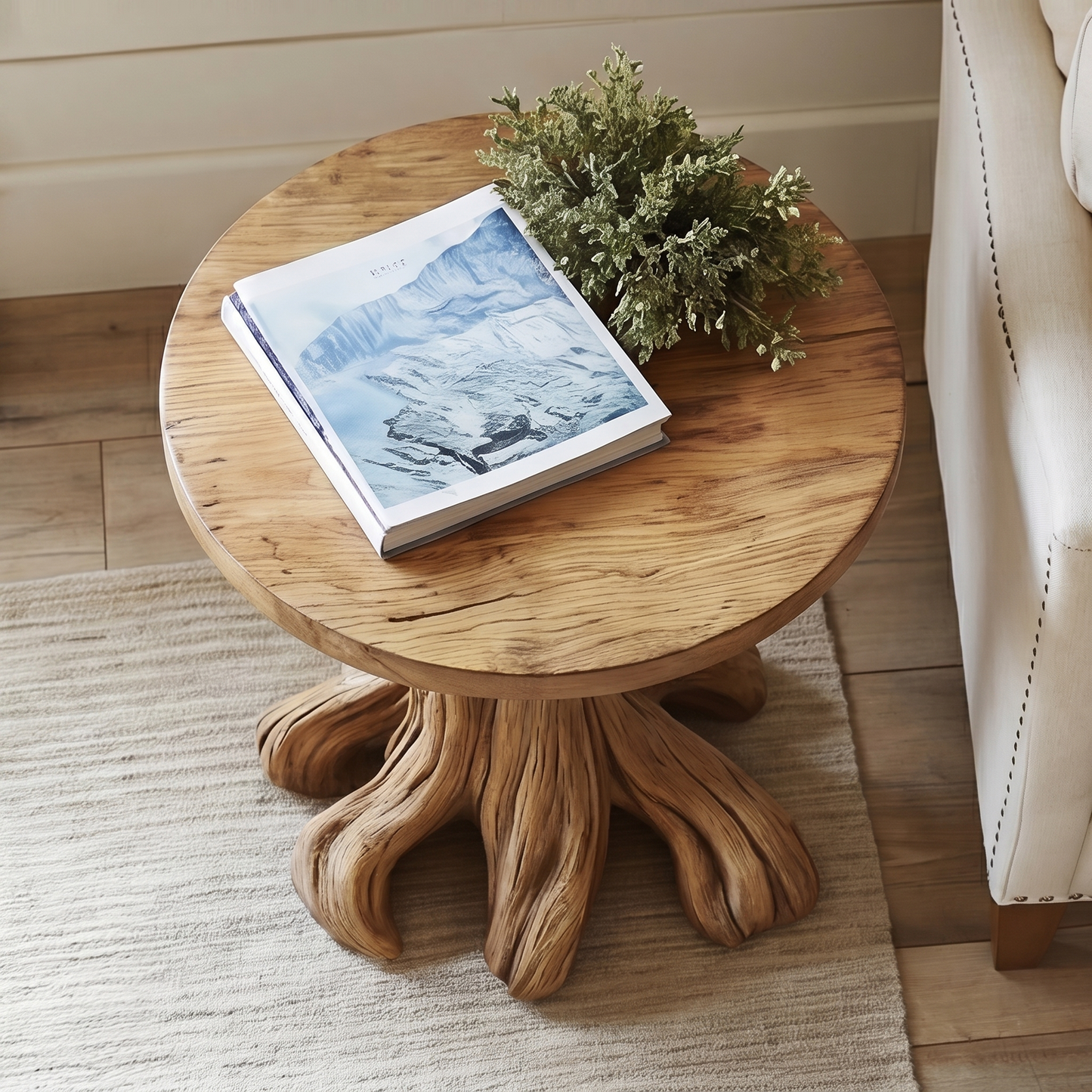 Round Solid Wood Tree Root Side Table