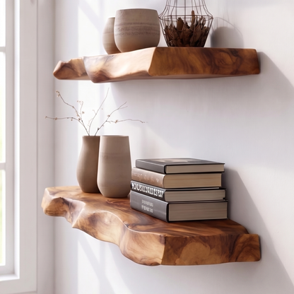 Live Edge Solid Wood Floating Shelf
