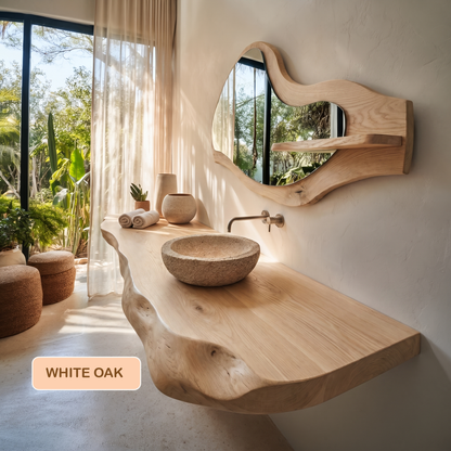 Live Edge Solid Wood Bathroom Vanity Shelf