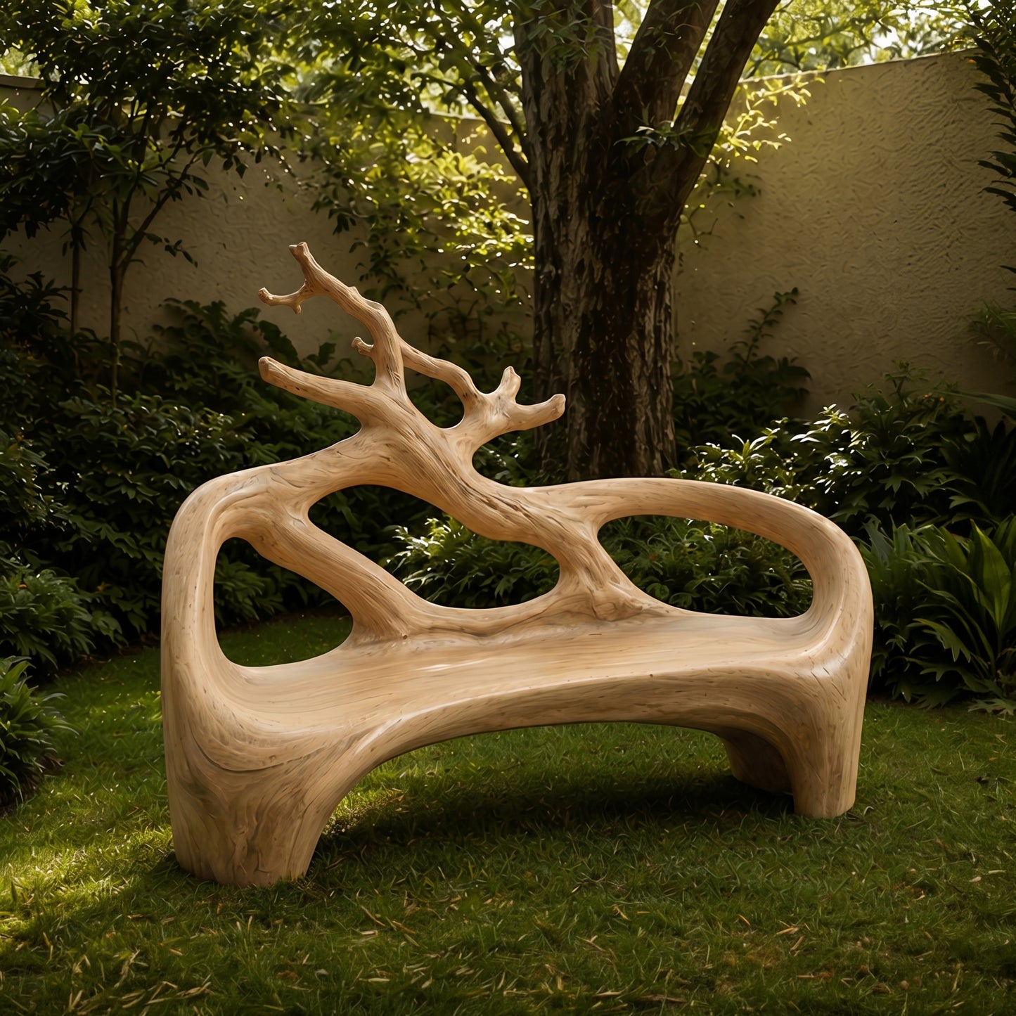 Organic Sculptural Solid Wood Bench