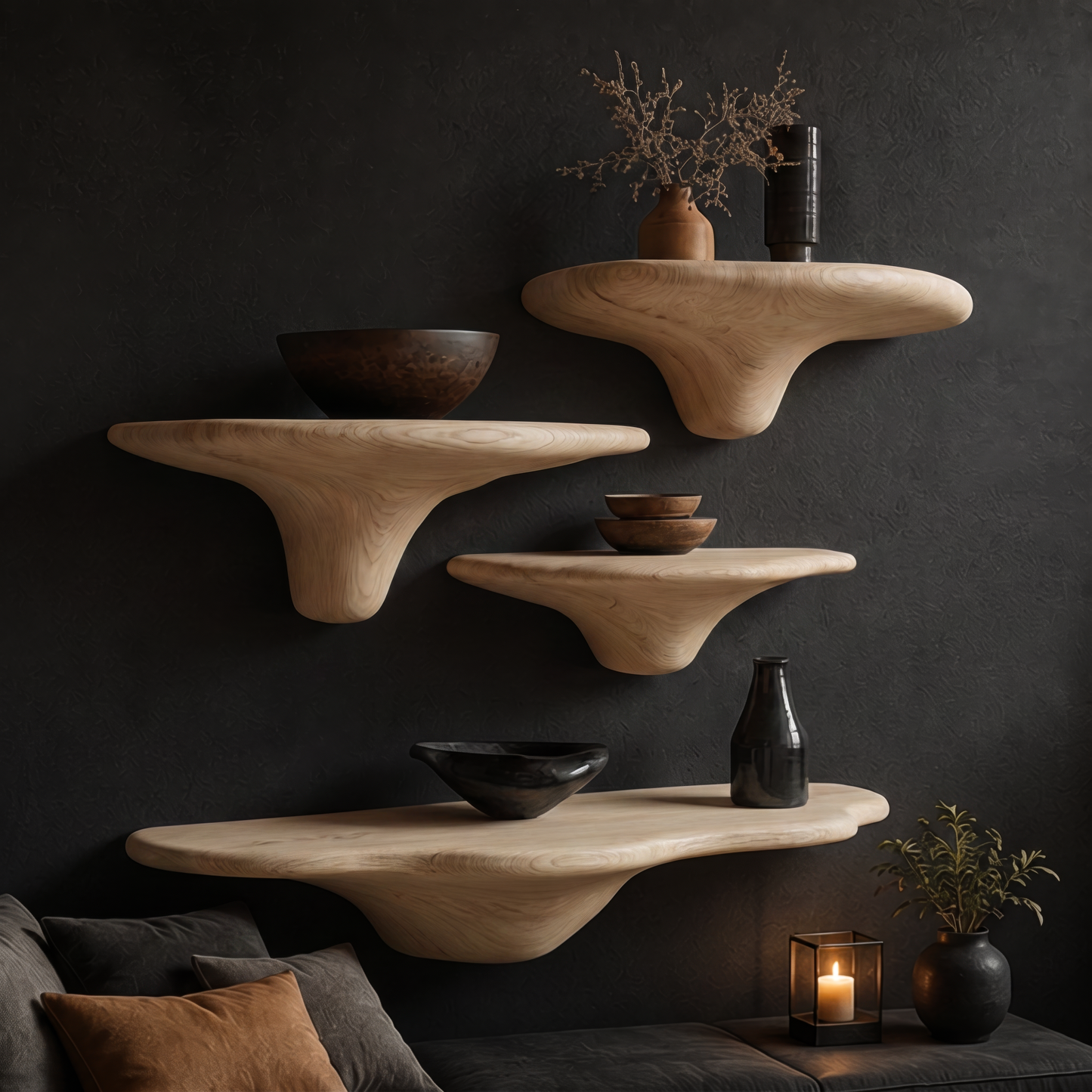 Handmade Solid Wood Mushroom Floating Shelf