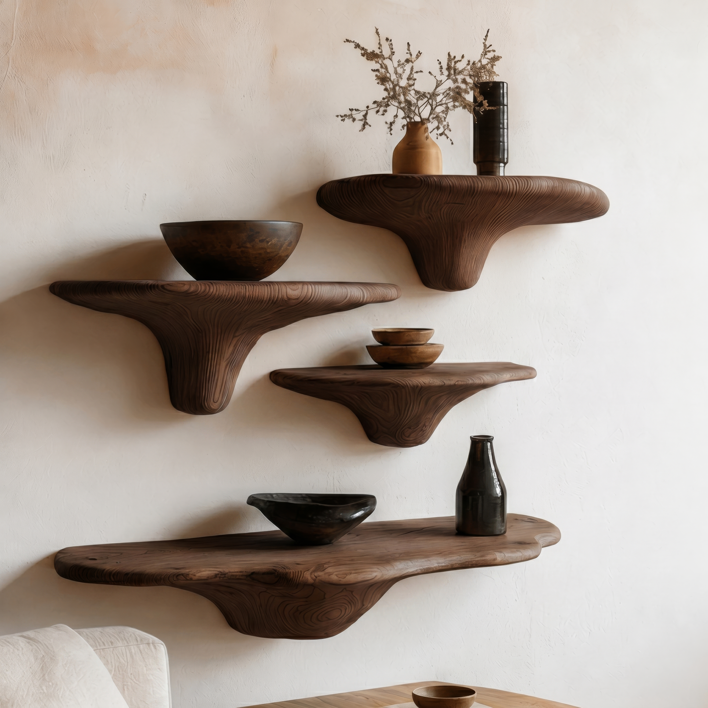 Handmade Solid Wood Mushroom Floating Shelf