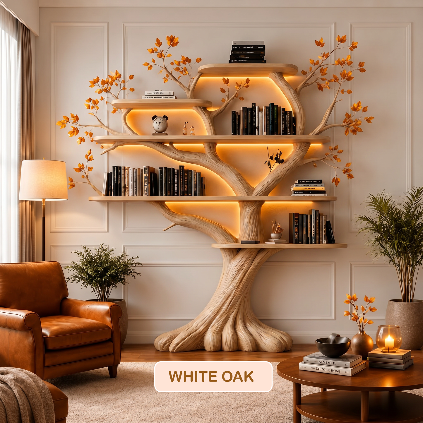 Wall Mounted Solid Wood Branch Bookshelf