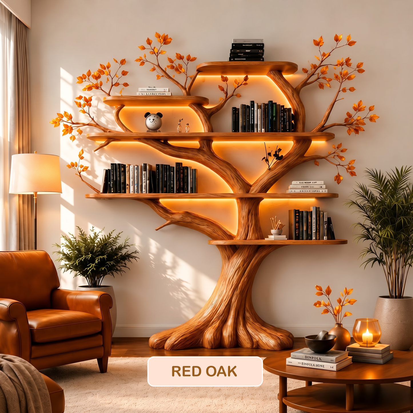 Wall Mounted Solid Wood Branch Bookshelf