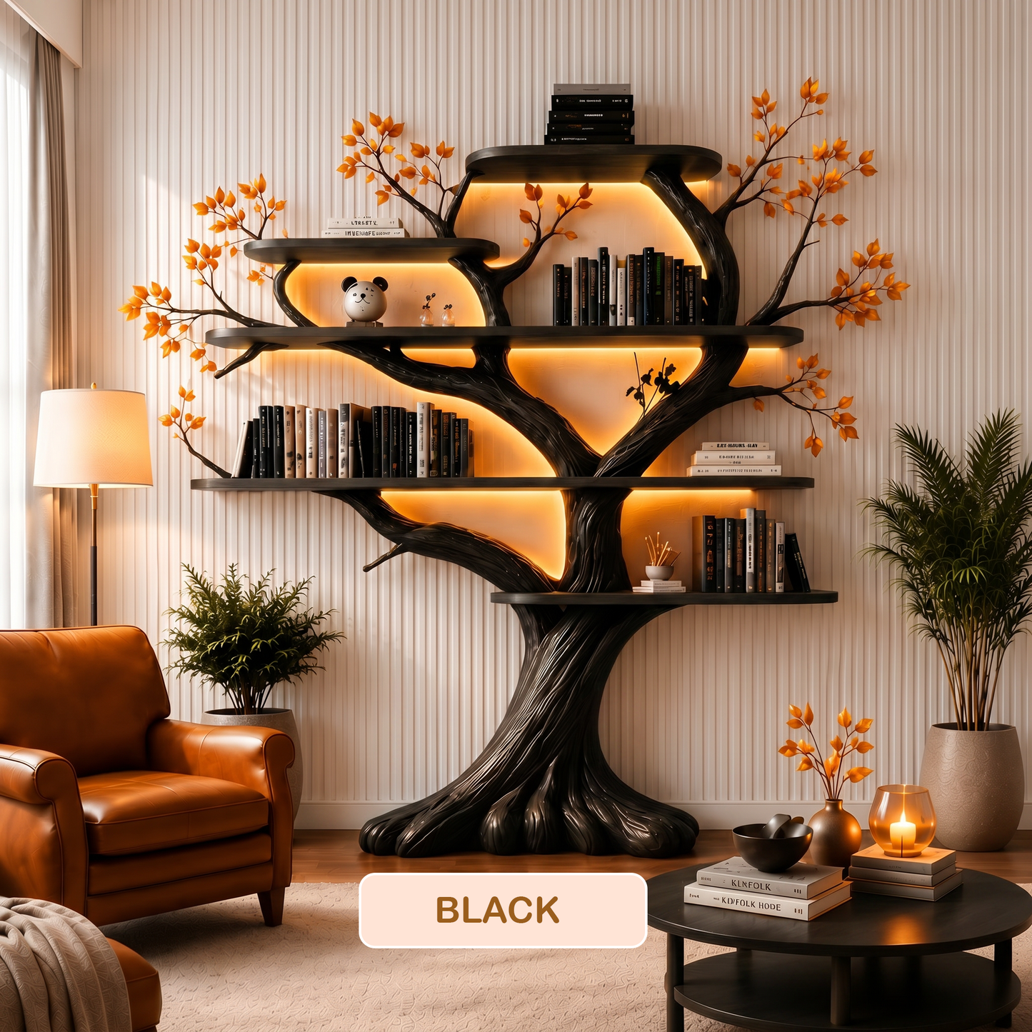 Wall Mounted Solid Wood Branch Bookshelf