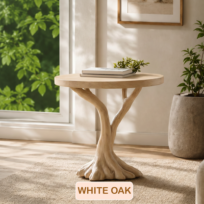 Round Top Solid Wood Tree Base Side Table
