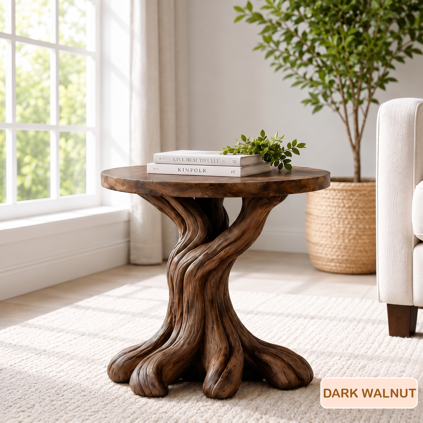 Round Solid Wood Tree Root Side Table