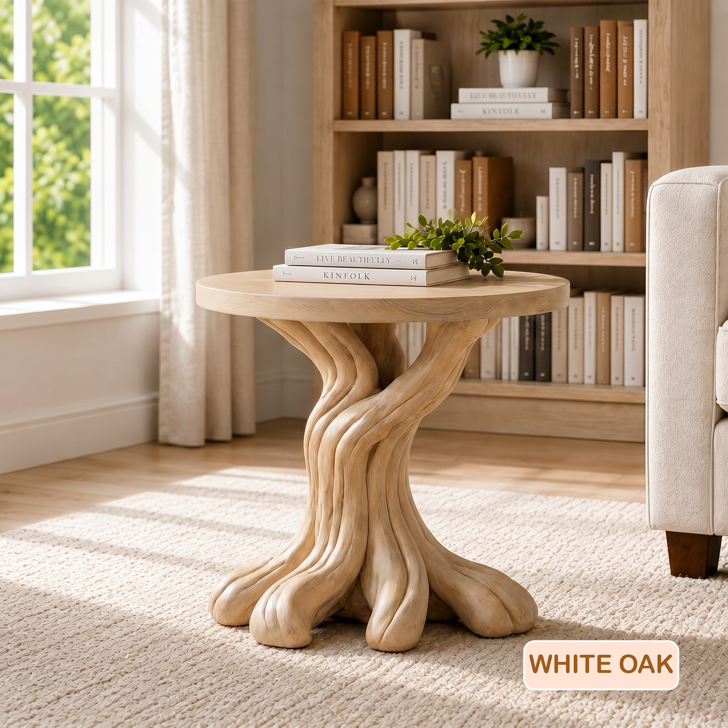 Round Solid Wood Tree Root Side Table