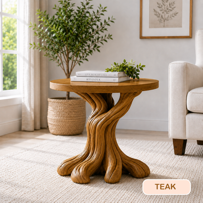 Round Solid Wood Tree Root Side Table