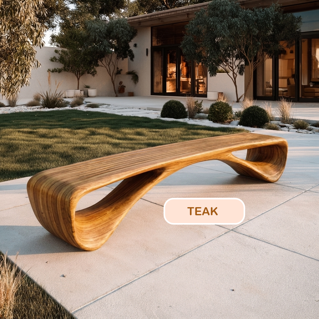 Sculptural Solid Wood Wave Bench