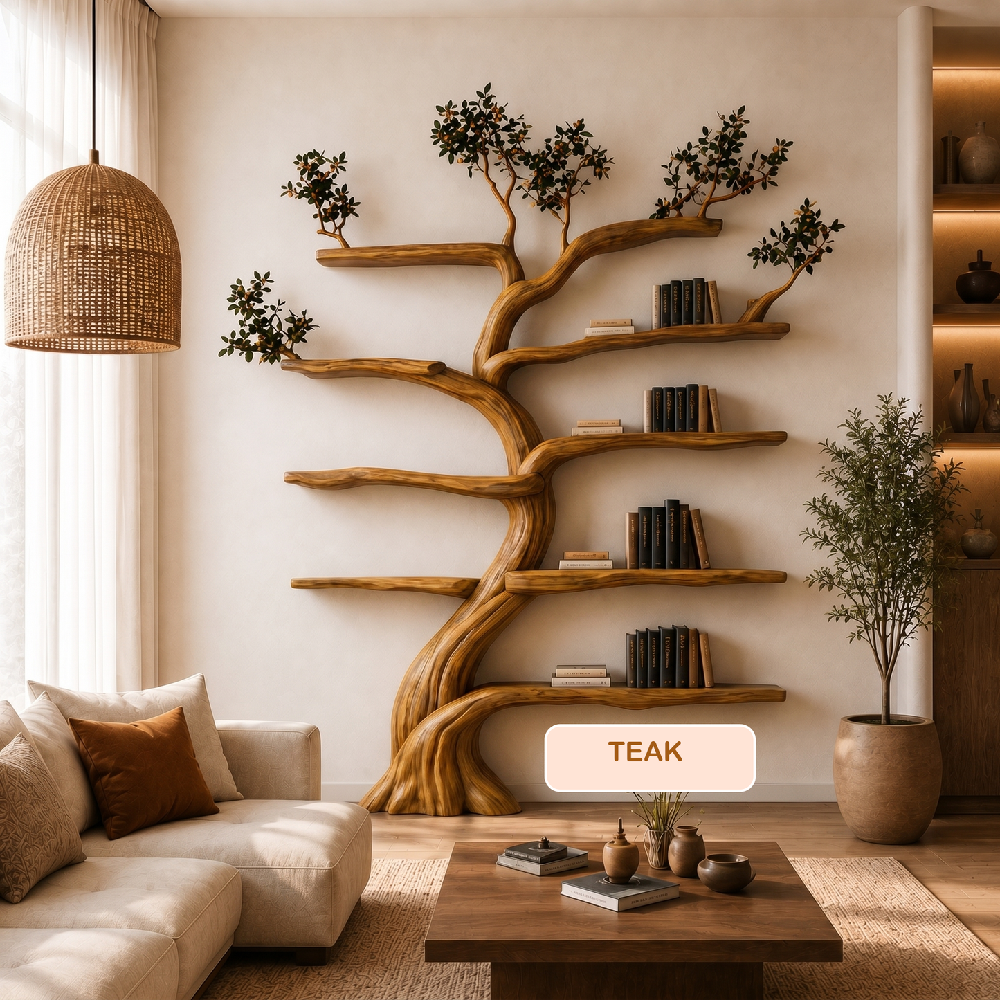 Rustic Solid Wood Tree Branch Shelving