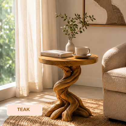 Sculptural Twisted Solid Wood Side Table