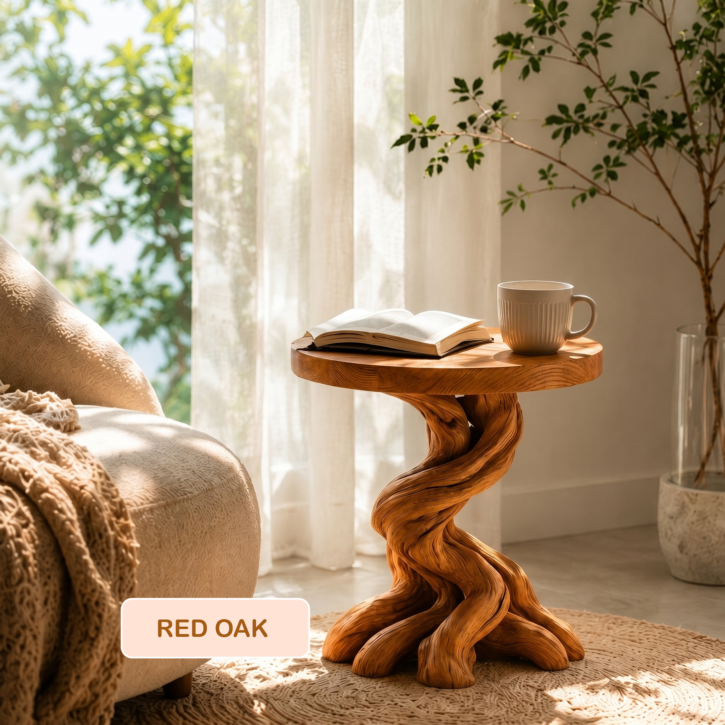 Sculptural Twisted Solid Wood Side Table