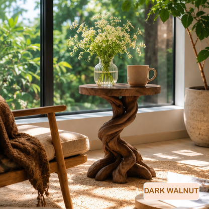 Sculptural Twisted Solid Wood Side Table