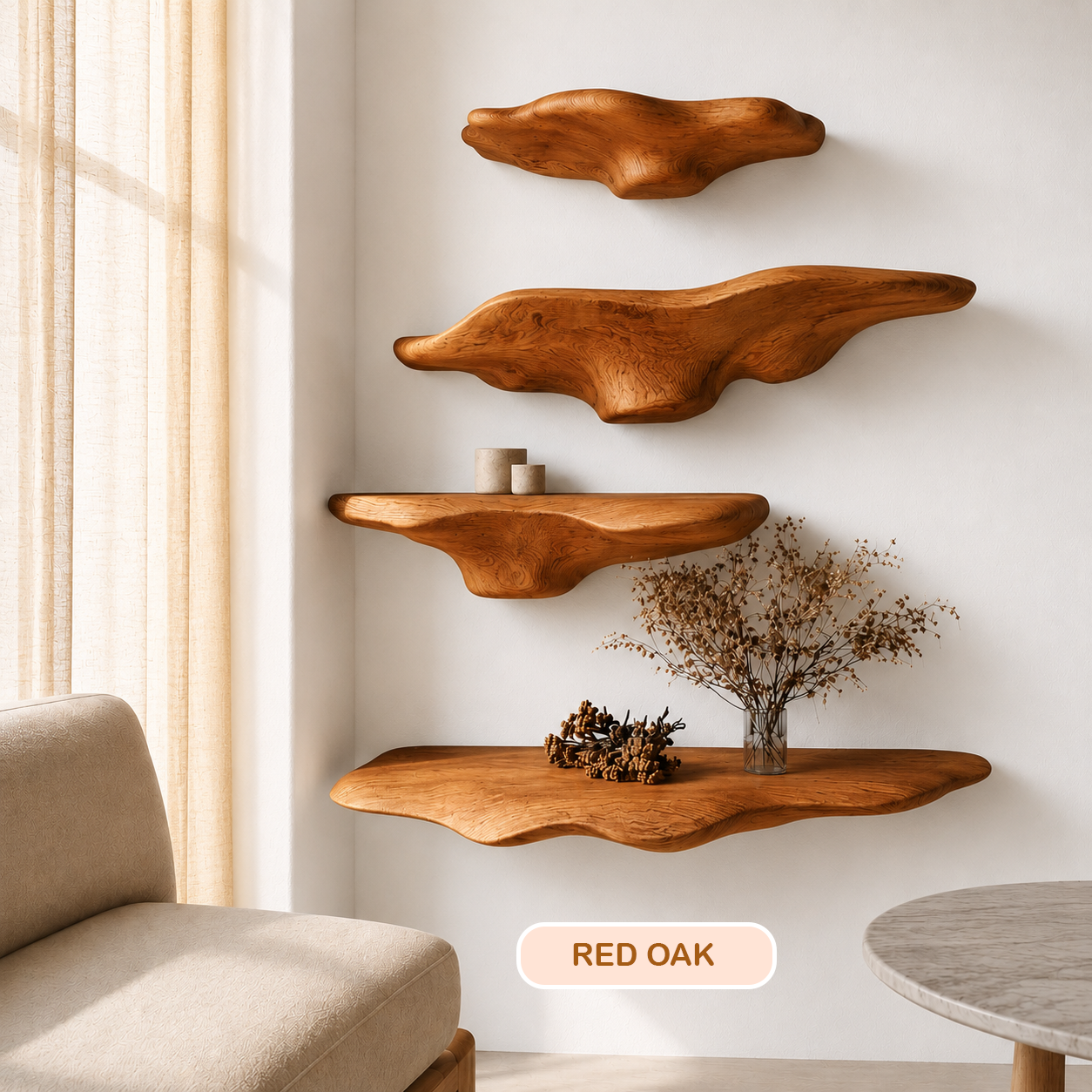 Minimalist Sculptural Wood Mushroom Floating Shelf