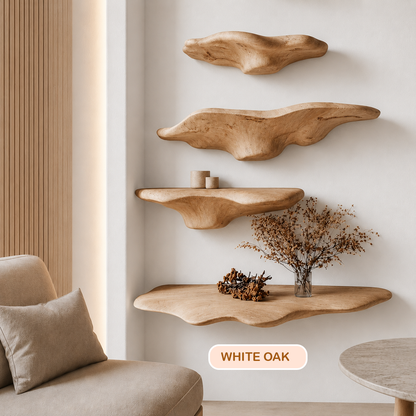 Minimalist Sculptural Wood Mushroom Floating Shelf