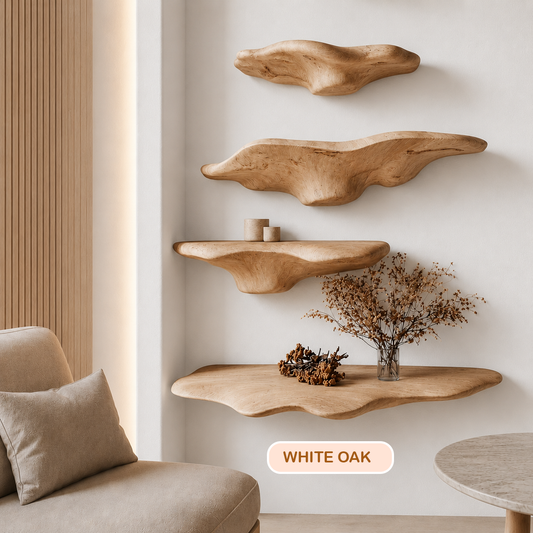Minimalist Sculptural Wood Mushroom Floating Shelf