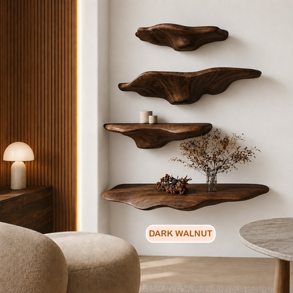 Minimalist Sculptural Wood Mushroom Floating Shelf