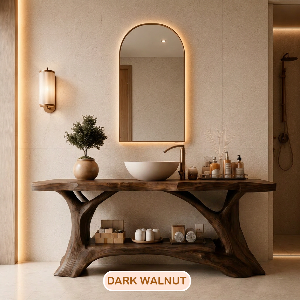 Rustic Live Edge Wood Bathroom Vanity Console
