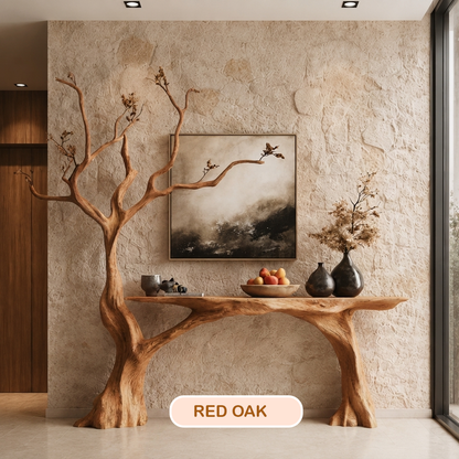 Live Edge Wood Console Table With Tree Base
