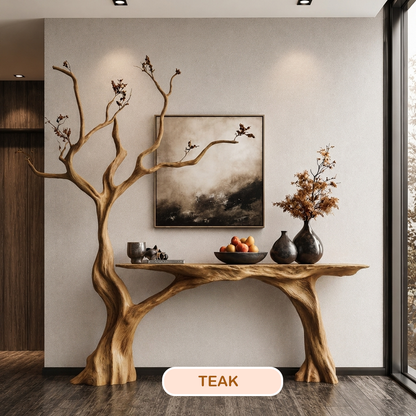 Live Edge Wood Console Table With Tree Base