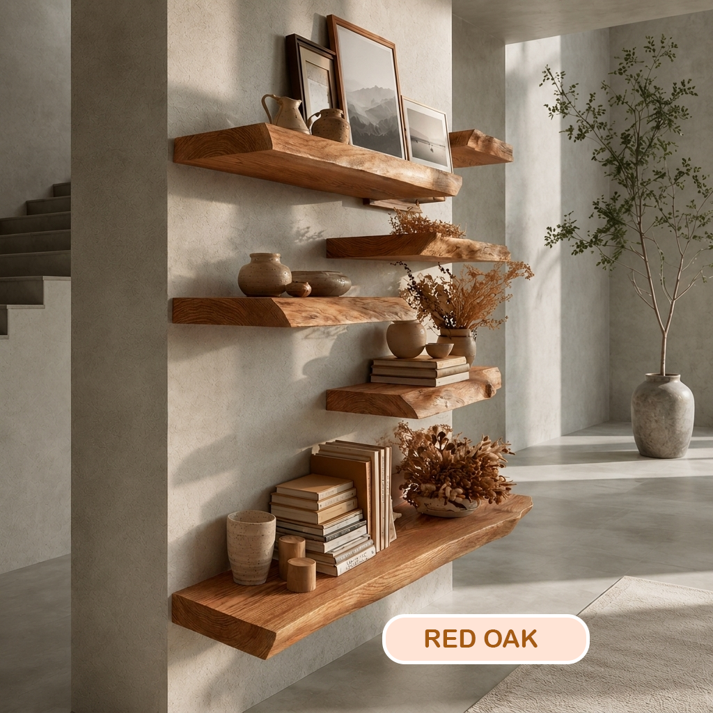 Farmhouse Solid Wood Live Edge Floating Shelf